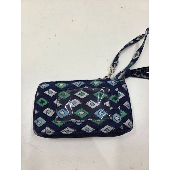 Vera Bradley quilted cotton wristlet wallet navy blue green small zip around - Picture 2 of 6